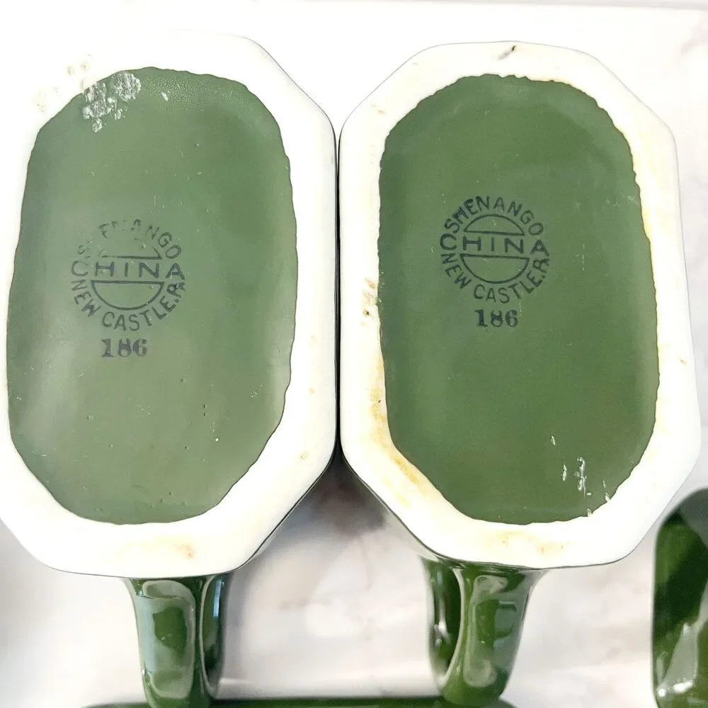 Vintage Lidded Shenango China Oil & Vinegar Cruet Set with Tray Forest Green